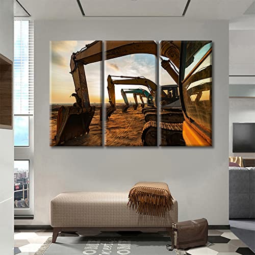 Tableau chantier excavatrice triptyque déco murale salon 152x101 - 2