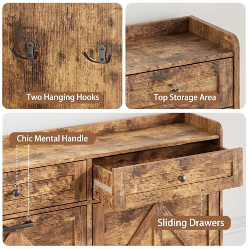 Image of Shoe Cabinet with 4 Flip Drawers & 2 Top Drawers, 43 inch Tall Freestanding Narrow Wooden Shoe Storage Organizer for Entryway, Hidden Slim Shoe Rack for Front Door Entrance, Hallway, Living Room, Brown