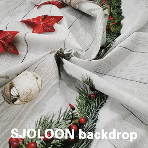 Sjoloon Christmas Backdrop Balls White Wood Floor Photography Backdrop Christmas Backdrops For Photography Photo Backdrops Studio Background 10383(5X7Ft) #TOP3