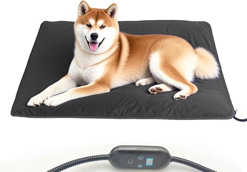 Almohadilla térmica para mascotas para gatos y perros, 24 x 36 pulgadas, 6 niveles de calor, temporizador de apagado automático, impermeable, funda