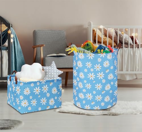 Image of NTAOHAMPER Rectangular Daisy Storage Basket,Collapsible Gift Basket with Handles,Books Box, Room Decor(Daisy)
