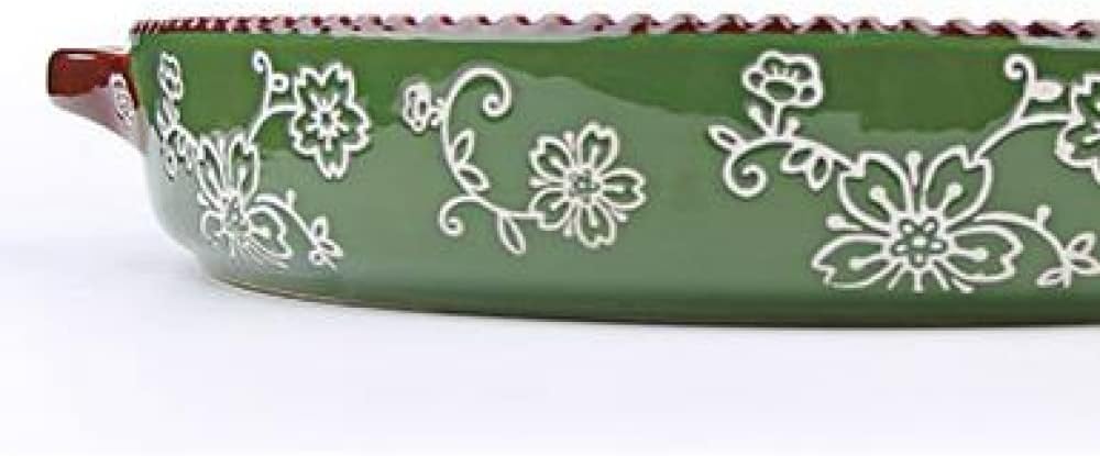 Ceramic Baking Dish Simple Style Doube Ear Handle Porcelain Baking Dish Ceramic Glaze Bakeware Durable Multifunction -Colorful Texture,Red-Green