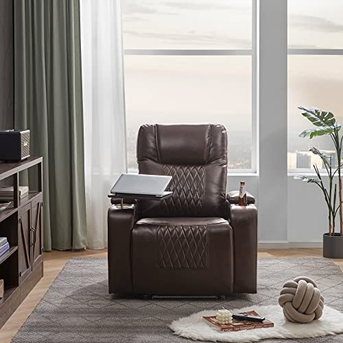 Merax Lazy Power Motion Recliner Sofa With Usb Charging Port/Tray Table Pu Leather Living Room Chair For Women Men Elderly Home Theater Seating Black, 1 Pack, Brown #TOP5