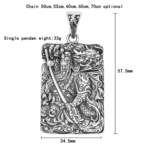S925 Sterling Silver Martial God of Wealth Guan Gong Pendant, Vintage Fashion Versatile Sterling Silver Pendant Necklace3