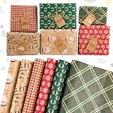 Kuvarix Geschenkpapier Weihnachten Rolle 43 x 300 cm, 6 Rollen Weihnachtsgeschenkpapier mit Bindfaden und Blanko-Etikett, Geschenkpapierrolle für Geburtstage, Festivals und Geschenkdekorationen