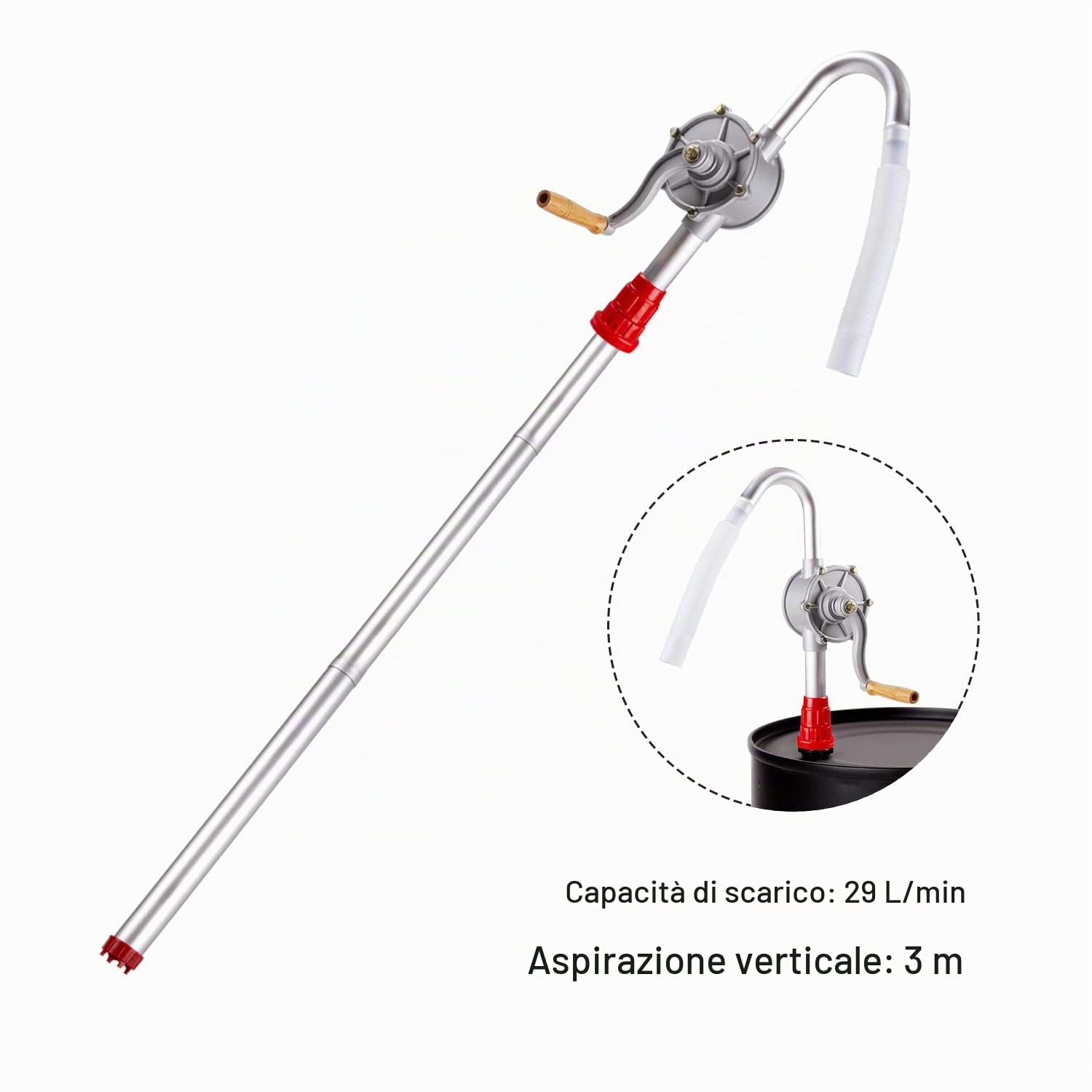 Pompa a manovella Pompa a Fusto Pompa Olio Manuale Pompa Olio in Lega di Alluminio 29 L/Min,per Trasferimento Liquidi Benzina Diesel Cherosene, Motore, Idraulico