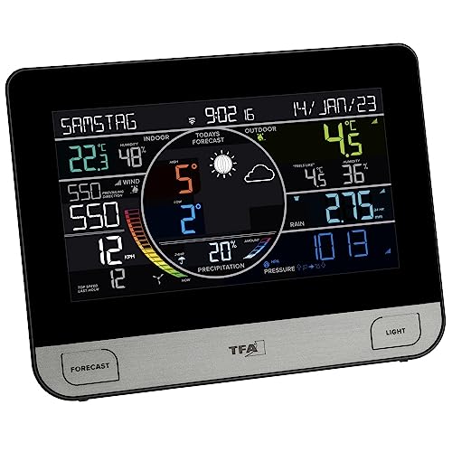 TFA Dostmann Wetterstation WLAN View PRO 35.8003.Plus mit 2 Farbdisplay, Außensensor Wind/Temperatur/Luftfeuchtigkeit, mit Regenmesser, Luftdruck, inkl App & Profi-Wettervorhersage, digital, schwarz – Bild 3