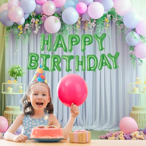 Image of Green Happy Birthday Balloons Banner 16 Inch Mylar Foil Letters, Inflatable Party Decor and Birthday Decorations for Women, Men, Boys & Girls Kids and Adults, Reusable, Party Supplies