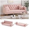 Ouyessir 71 velvet futon sofa bed small couch loveseat convertible futon sleeper sofa with folding armrests and 2 pillows modern couch for bedroom living room pink  urban country home decor