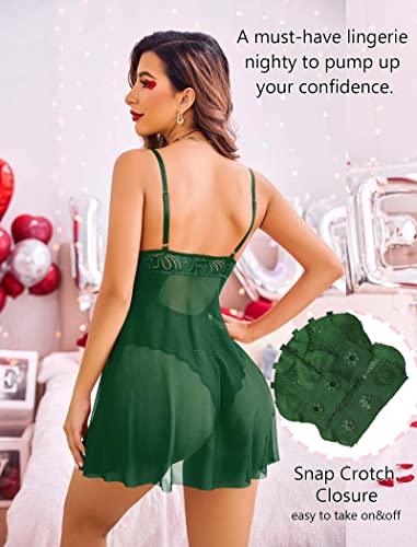 Image of Avidlove Babydoll Lingerie for Women Floral Snap Crotch Teddy Chemise Nightie Lace Nightgown