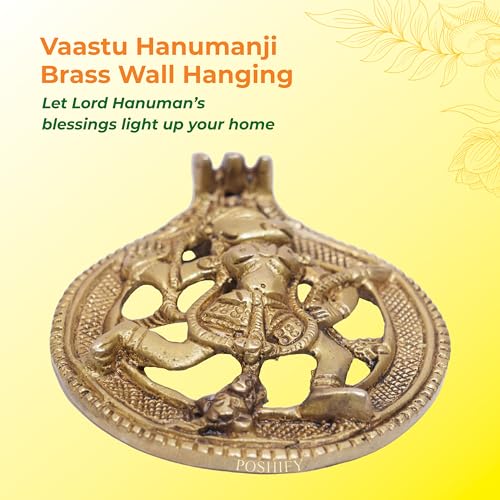 Image of Vaastu Hanumanji Brass Wall Hanging, Sankat Mochan Hanuman, Door Hanging, Home Protection, Good Luck Charm, Home Decor, Vastu Shastra, Wall Decor, Indian Handicraft, Lord Hanuman Idol - 707