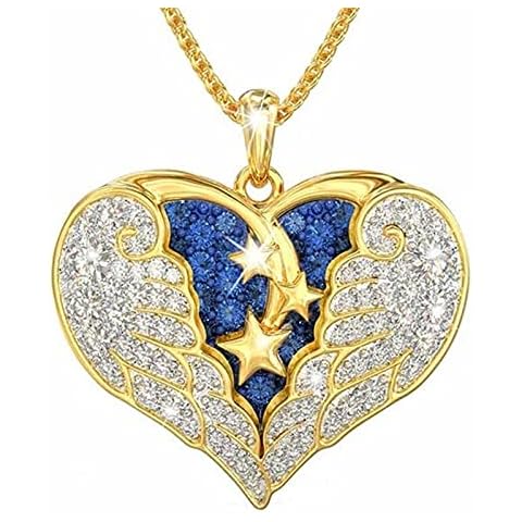 Clode Valentine's Day Gifts, Angel Pendant Wing Heart Necklace Blue Wing Gold Diamond Sta-rry Pendant Angel Necklaces & Pendants Gifts for Valentine's Day Cover