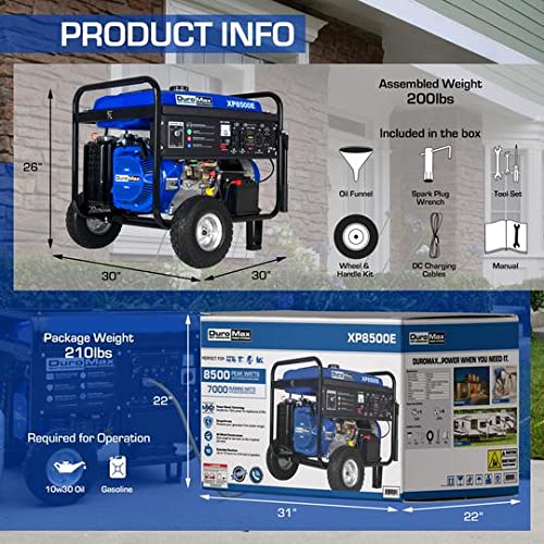 DuroMax XP8500E Gas Powered Portable Generator-8500 Watt Electric Start-Camping & RV Ready, 50 State Approved, Blue/Black