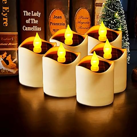 DiliDala 6PCS Solar Candle Lights Outdoor, LED Tea Lights Candles Warm White, Realistic Flameless Candles for Wedding Christmas Halloween Party Décor Cover