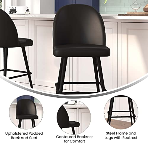 Flash Furniture Taburete de bar sin brazos LeatherSoft de 30 pulgadas, negro, paquete de 2 | Grado comercial, respaldo contorneado, respaldo alto, moderno, reposapiés integrado miniatura 5