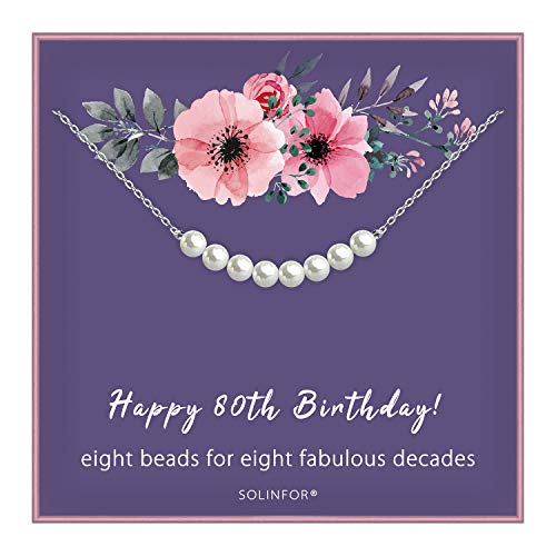 Product Image of the 80th Birthday Gifts for Women - Sterling Silver Necklace Eight Pearls for Her 8 Decades - 80 Years Old Jewelry Gift Idea