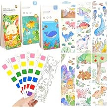Vileafy Pocket Watercolor Painting Books -Ocean, Animals, Dinosaur Themes 3-Pack Mess-free Paint with Water DIY Bookmark and 6 Brushes, Water Coloring Books for Kids Summer Travel and Classroom Prizes