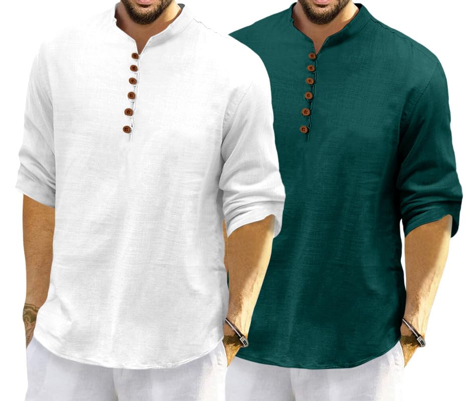 Image of ROYALSCOUT Men's Cotton Polyester Blend Solid Regular Fit Full Sleeve Short Kurta | Ethnic, Lightweight Summer Kurta for Daily & Occasion Use