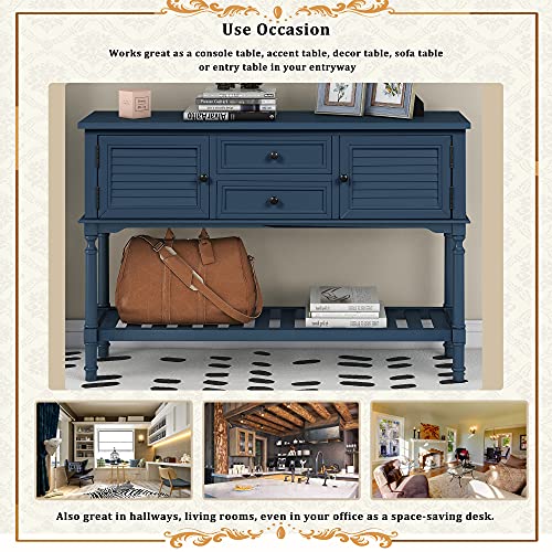 Merax Wood Sideboard Console Table With 2 Cabinets, 2 Drawers And Bottom Shelf, 47” Buffet With Storage For Entryway(Navy Blue,2 Drawers) #TOP4