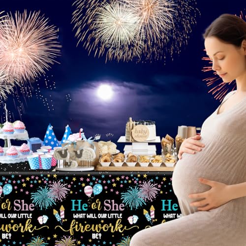 Image of Juweked 3Pcs Gender Reveal Table Cloths Fireworks 4th of July Tablecloth Plastic He or She Table Cloth Rectangle Gender Reveal Table Decorations Independence Day Tablecloth Baby Shower Table Cover