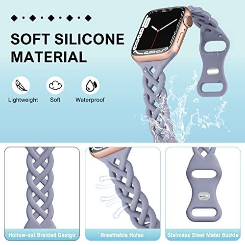 Image of Braided Silicone Bands Compatible with Apple Watch Women Slim Thin Narrow | Breathable Hollow-out Bands for iWatch Ultra 2 /3 SE 3 Series 11 /10 /9 /8 /7 /6 /5 /4 /3 /2 /1 38mm 40mm 41mm 42mm 44mm 45mm 46mm 49mm