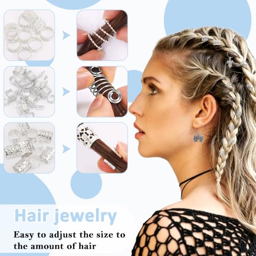Joyas plateadas para trenzas de boxeadora y abalorios metálicos para extensiones de pelo 4
