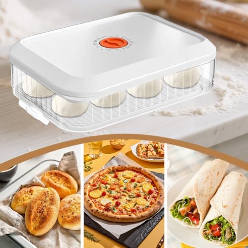 Pizzaballenbox mit Deckel, 31 x 23 x 9 CM Pizzateig Box mit Edelstahl Teigkart, Teigballenbox mit Datumsaufzeichnung Teigwanne Teigbox Pizzateigbehälter Lebensmittelbehälter für Pizzateig Sauerteig