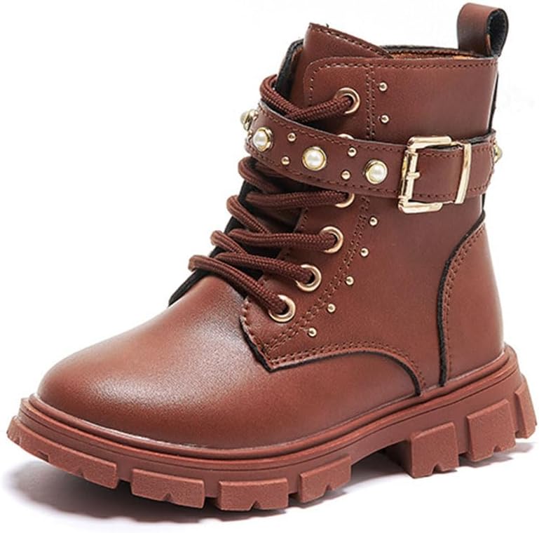 Girls Ankle Boots Spring Transition Lace Up Combat Booties Pearl Studded Riding Shoes (Toddler/Little Kid/Big Kid)
