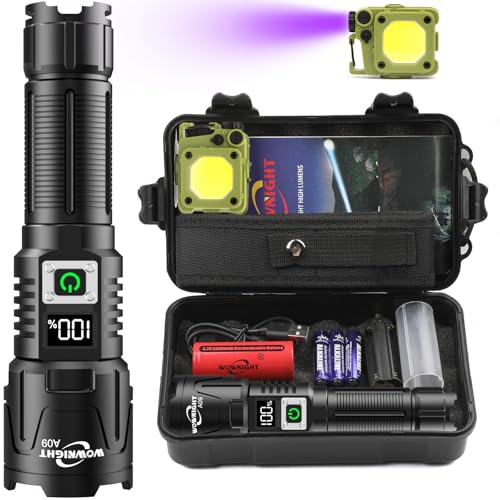 WOWNIGHT LED Torch Rechargeable Flashlight, 30000 Lumens Super Bright Torches, Handheld Torches Flashlight, Powerful Tactical Military Torch, Waterproof Flash Light for Emergency Camping Gift