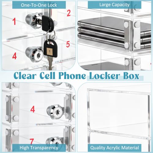 Image of Layhit Clear 9 Slots Cell Phone Locker Box for Classroom Clear Acrylic Cell Phone Storage Cabinet Bin with Door Locks for Classroom School Students Office Factory Employees