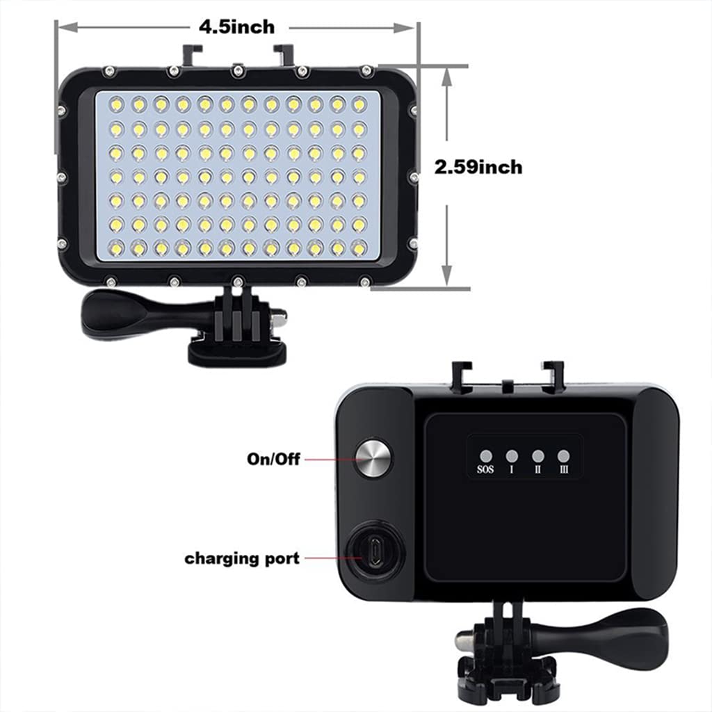 Luz de buceo subacuática de 50 m, lámpara de llenado LED de alta potencia con 4 modos de iluminación y 84 LED de 2600 mAh, batería de 5000 lux
