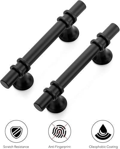 Miniatura 9 de Ravinte Paquete de 5 tiradores de gabinete de 5 pulgadas con base redonda, tiradores de cajón color negro mate, manijas de gabinete de 5 pulgadas de