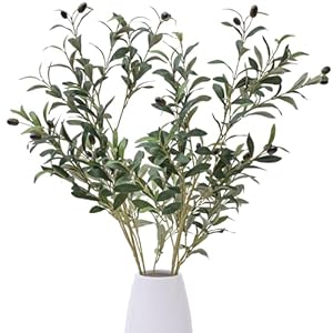 Heleze 39 Inch Artificial Olive Branch Greenery Stems Fake Plants with 222 Leaves for Vase Faux Olive Branches Home Decor Indoor 2PCS