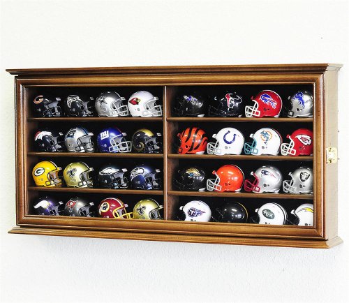 32 Pocket Pro Mini Helmet Display Case Cabinet Holders Rack w/UV Protection, Black - Thumbnail 3
