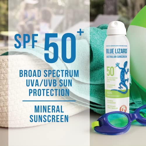 Blue Lizard Mineral Sunscreen Spray SPF 50+ for Athletes, Kids - Zinc Oxide Formula, 5 fl oz Each