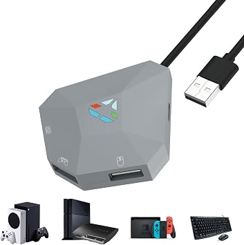 Megadream Keyboard and Mouse Adapter for Switch/Xbox Series X|S/Xbox One/PS4/PS3 with 1 USB-C Port & 3 USB-A Ports, Mouses Sensitivity/Aim Speed/Dead Zone Adjustment, Plug and Play Gray