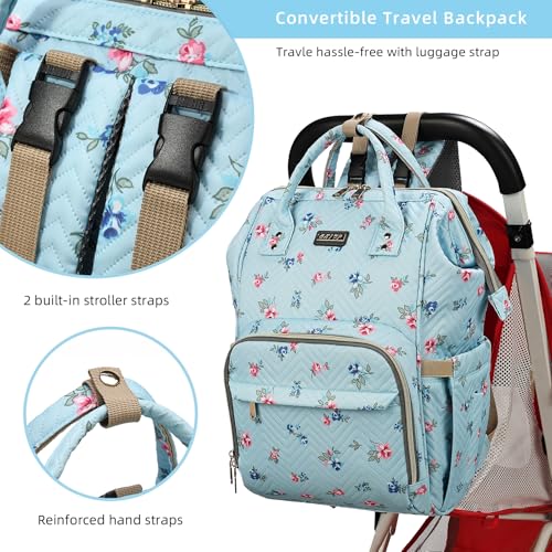 Image of GAIVP Diaper Bag Backpack, Diaper Bags for Baby Girls Boys, Baby Bags for Moms Dads, Nappy Changing Bag with Insulated Pockets,Multi-functional Waterproof Backpack with Stroller straps-Blue Flowers