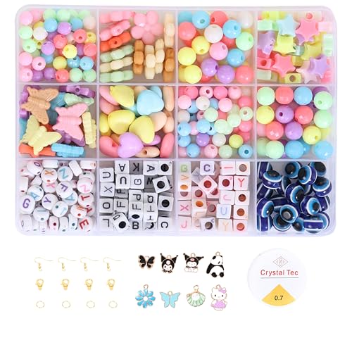 Image of Ambitieux DIY Bracelet Making Kit for Girls - 12 Types Colorful Beads with Charms, Elastic Thread, Earrings, Clasps & Rings - Jewellery Craft Kit for Kids, Birthday Return Gift, Rakhi Special Set for 2 3 4 5 6 7 8 9 10 years (Multicolor 3)