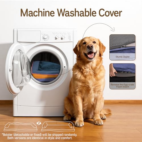 Image of Comfort Expression Washable Orthopedic Dog Bed for Extra Large Sized Dogs | Waterproof Memory Foam Pet Bed 42x30 Inch with Removable Cover with Non-Slip & Bolster
