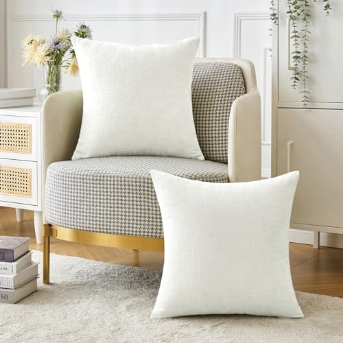Image of MIULEE Pack of 2 Couch Throw Pillow Covers 18x18 Inch Soft White Chenille Pillow Covers for Sofa Living Room Solid Dyed Pillow Cases