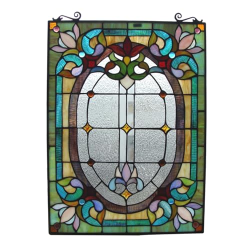 Fine Art Lighting Tiffany Stained Glass 18" x 24" Window Panel, 100% Genuine Stained Glass, 204 glass cuts, 18 by 24-Inch, Hanging chain included, Multicolor. by Fine Art Lighting - Used condition - US$118.44