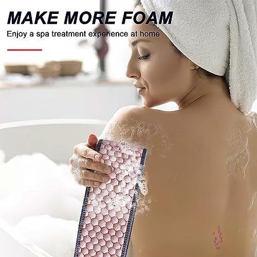Exfoliating Back Scrubber for Shower, 37 Inches Back Washer with Handles, Exfoliating Washcloth Body Exfoliator Bath Tool to Scrub Your Body Deeply for Men & Women Exfoliation (Pink) - Image 3