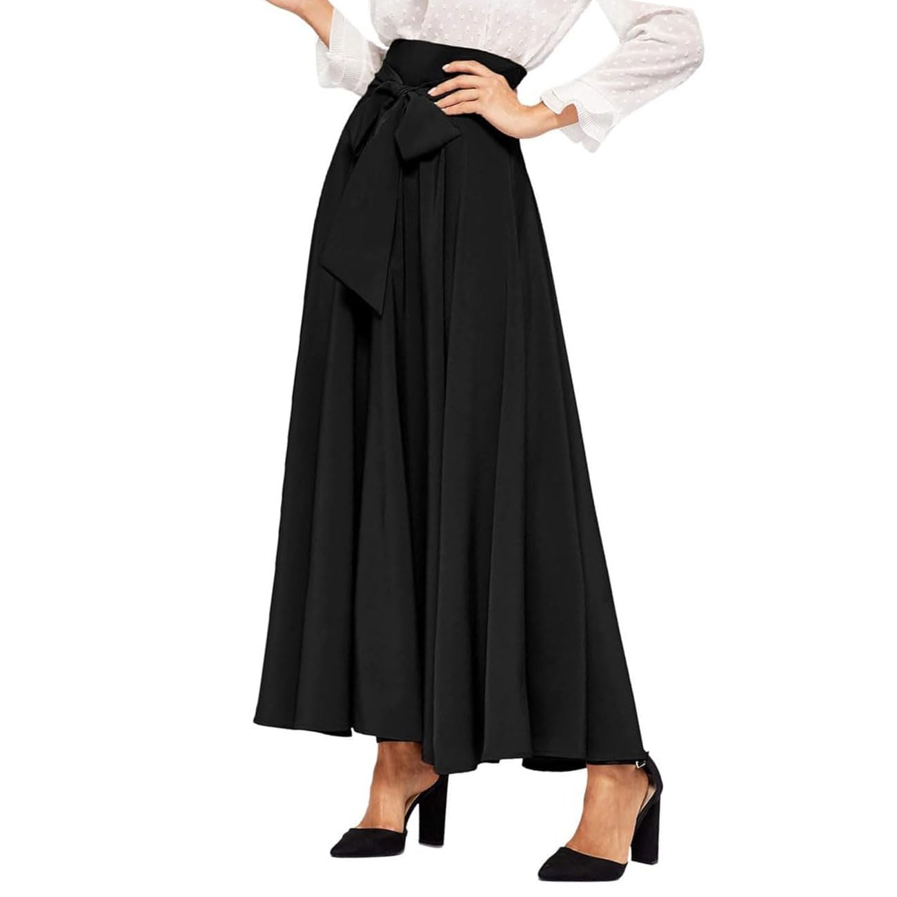 Spódnica maxi, damskie letnie spódnice z kokardką z przodu, długa spódnica o linii A, wysoka talia, elegancka, zwiewna, plisowana spódnica swingowa z dużym obszyciem, oddychająca, na co dzień,