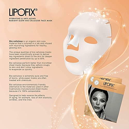 Anti Aging Hydrating Facial Treatment Bio Cellulose Face Mask for Skin Radiance. Made in Korea. LIPOFIX (5 MASKS)