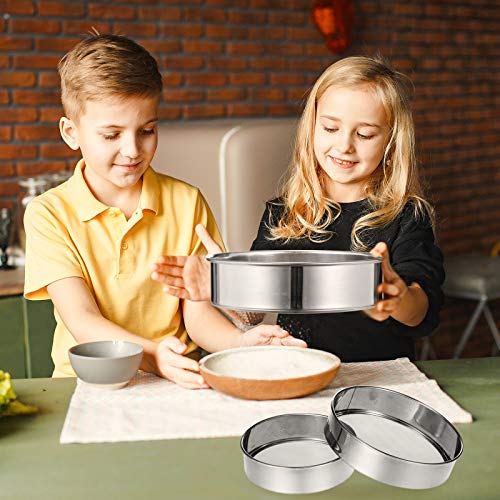 image for Patelai 3 Pieces Stainless Steel Round Flour Sifter 6 Inch and 8 Inch 
