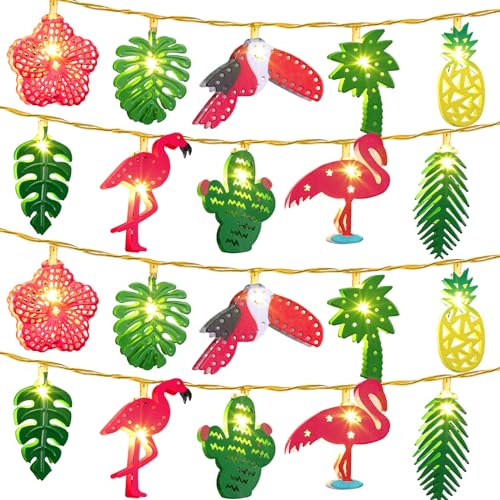 Rossesay 1 Pcs 20 LED 9.84 ft Summer Hawaiian Tropical Beach String Lights Palm Leaf Flamingo...