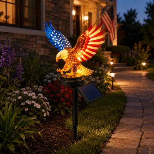 Solar Eagle Garden Light Patriotic Eagle Yard Stake with Solar Powered LED America 250th Anniversary Outdoor Decoration for Memorial Day 4th of July Lawn Garden Walkway Patio (1 PC)