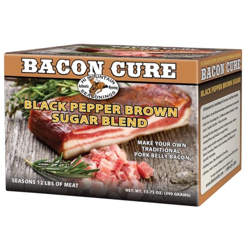 Hi Mountain Bacon Cure Seasoning Kit | BLACK PEPPER & BROWN SUGAR BLEND | Pork, Deer, Elk & Venison Bacon Seasoning and Cure Kit | Makes up to 25 lbs