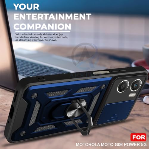 Image of AESTMO Tough Armor Motorola Moto G06 Power 5G Bumper Back Case Cover | Ring Holder & Sliding Camera Shield Cover | 360 Degree Protection Back Case Cover for Motorola Moto G06 Power 5G (Blue)