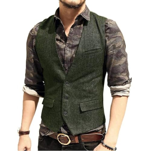 Men’S Vintage Herringbone Blazer Vest Single Breasted Slim Fit V-Neck Outerwear Sleeveless Casual Suit Vest2
